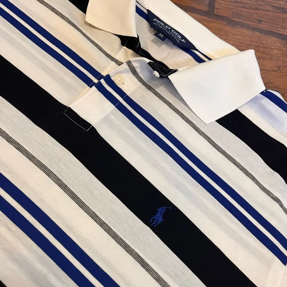 Ralph Lauren Polo Golf shirt men’s XL Pima cotton blue white black striped soft